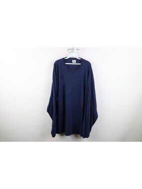 Vintage 90s Hanes Beefy Mens 3XL Faded Blank Cotton Long Sleeve T-Shirt Blue